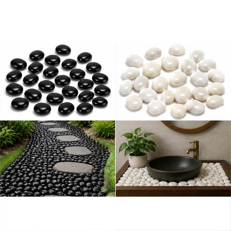 Aquarium Fish Types - White&Black Polished River Rocks 200g-400g, Smooth